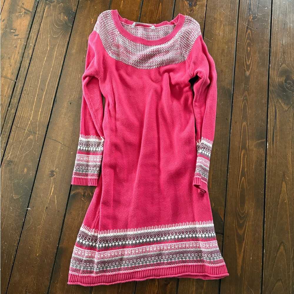 Athleta Pink and Gray Fair Isle Knit Sweater Dress